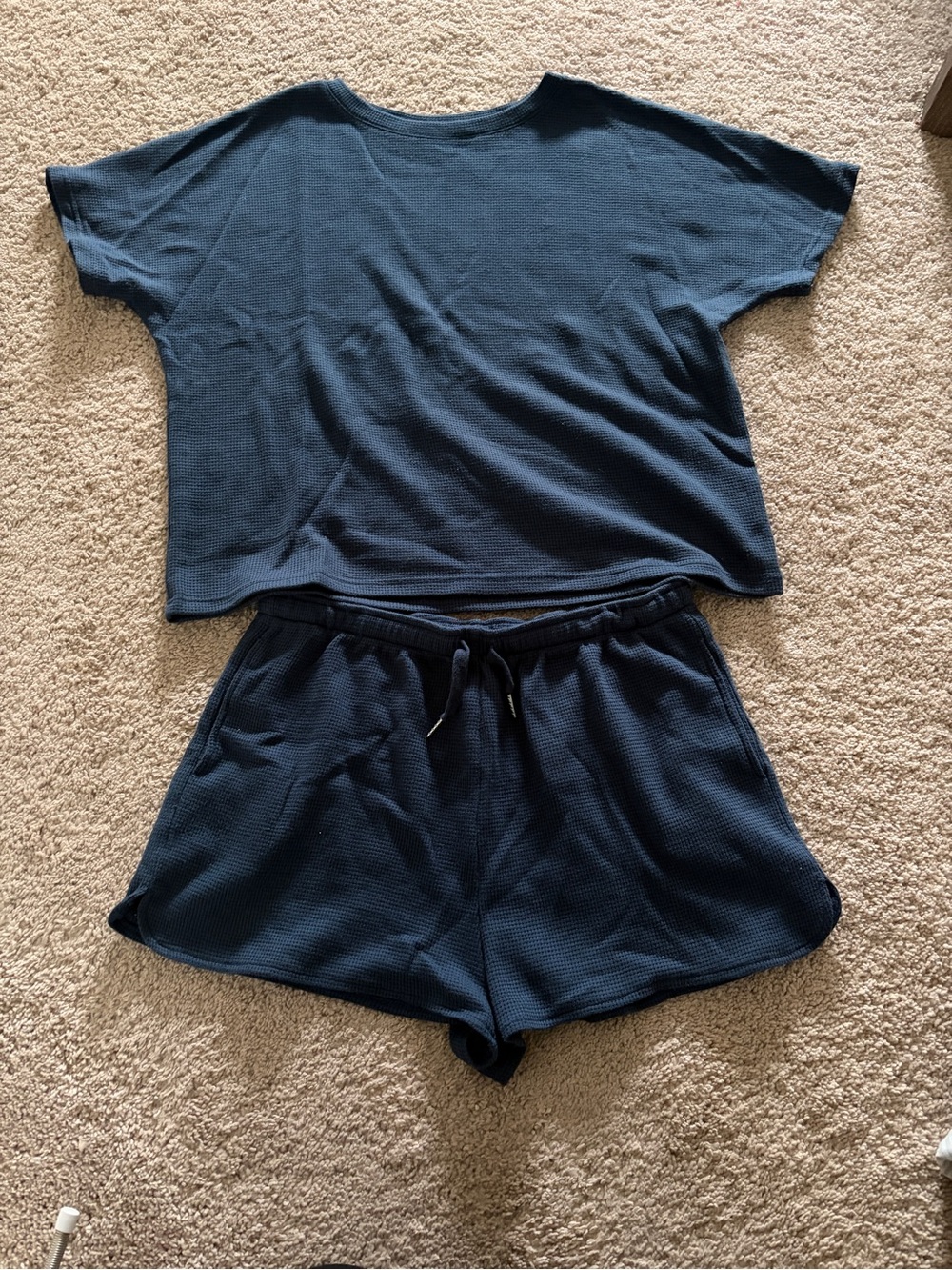 Women's Navy Short Sleeve Top & Lounge Shorts Set